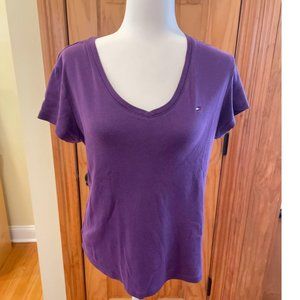 Tommy Hilfiger Women’s XL V-Neck Solid Purple Tee